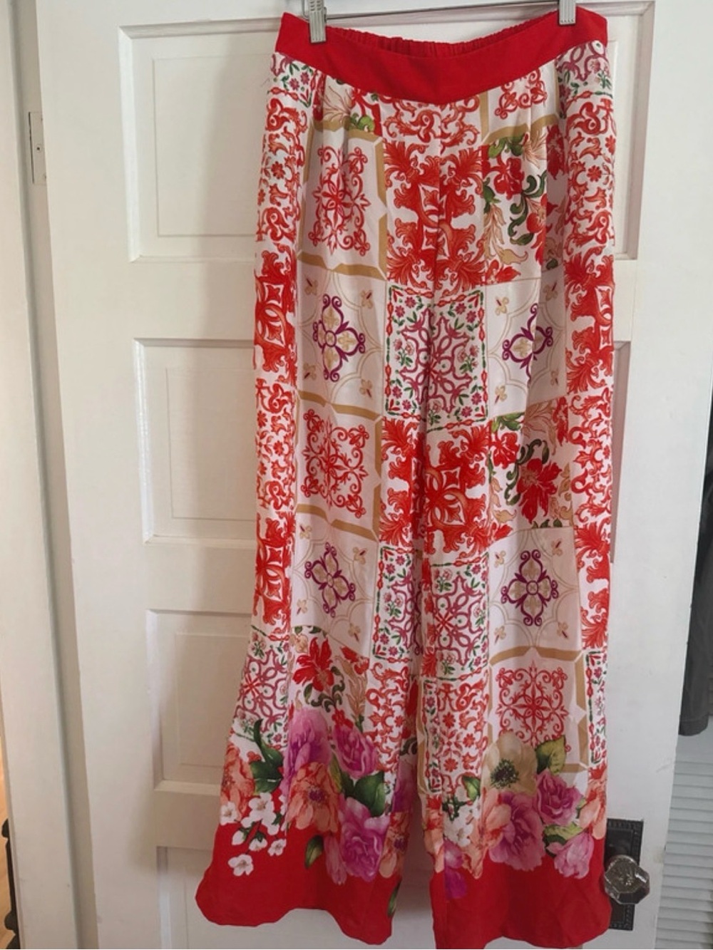 Floral Wide-Leg Maxi Pants in Red and Pink